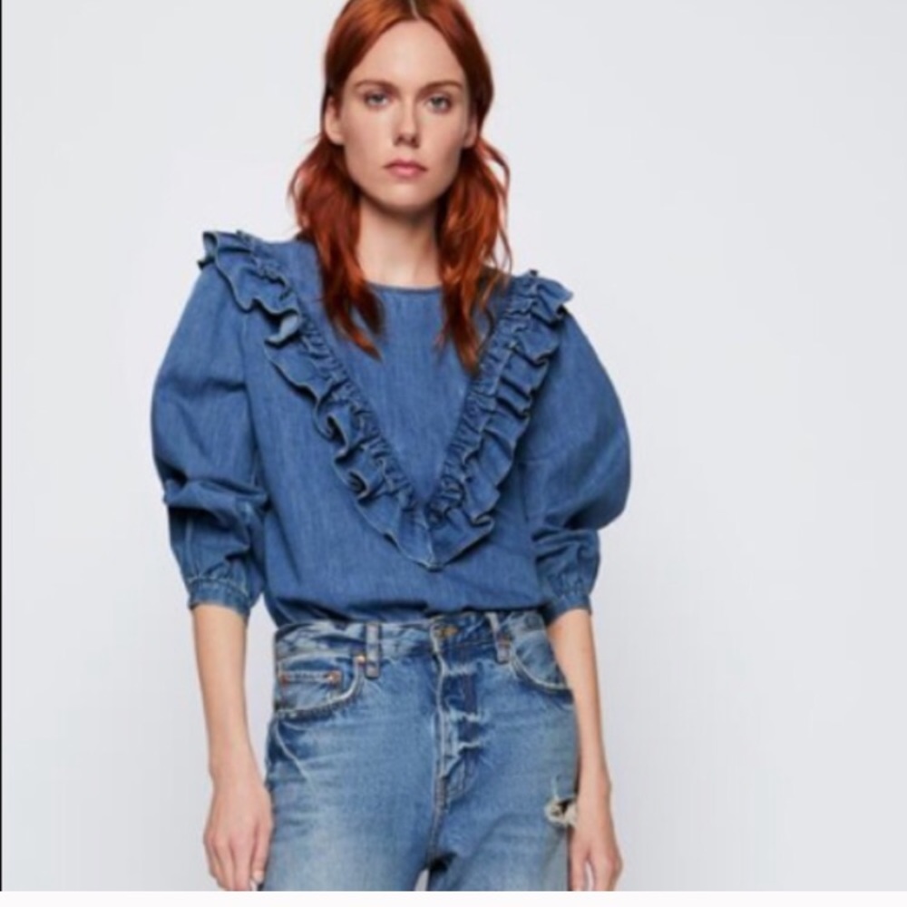Zara Ruffled Denim Top Gem